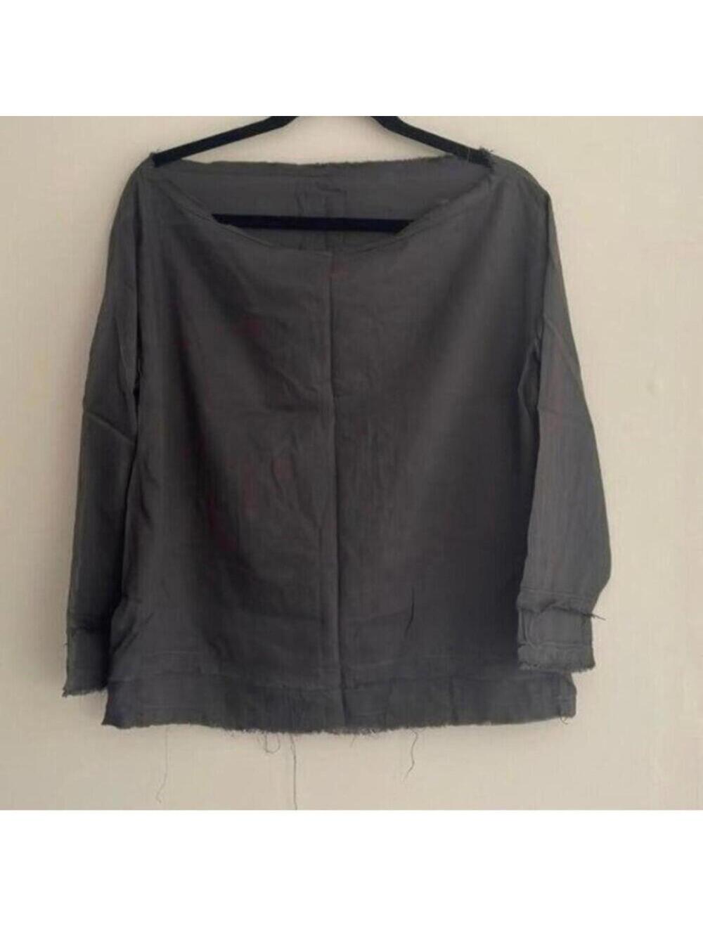 CFN Grey Blouse Tunic Raw Fringe Edge Loose Neck Minimal Laganlook